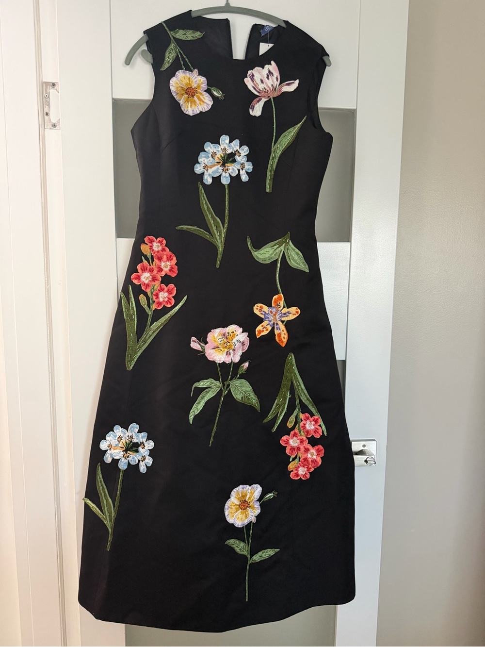 Black Floral A-Line Dress - Elegant Floral Print - Picture 5 of 8